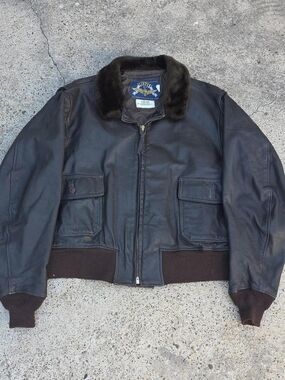 Vintage Cooper Type G1 Leather Jacket US Navy Collar Bomber Jacket Size 54 USA